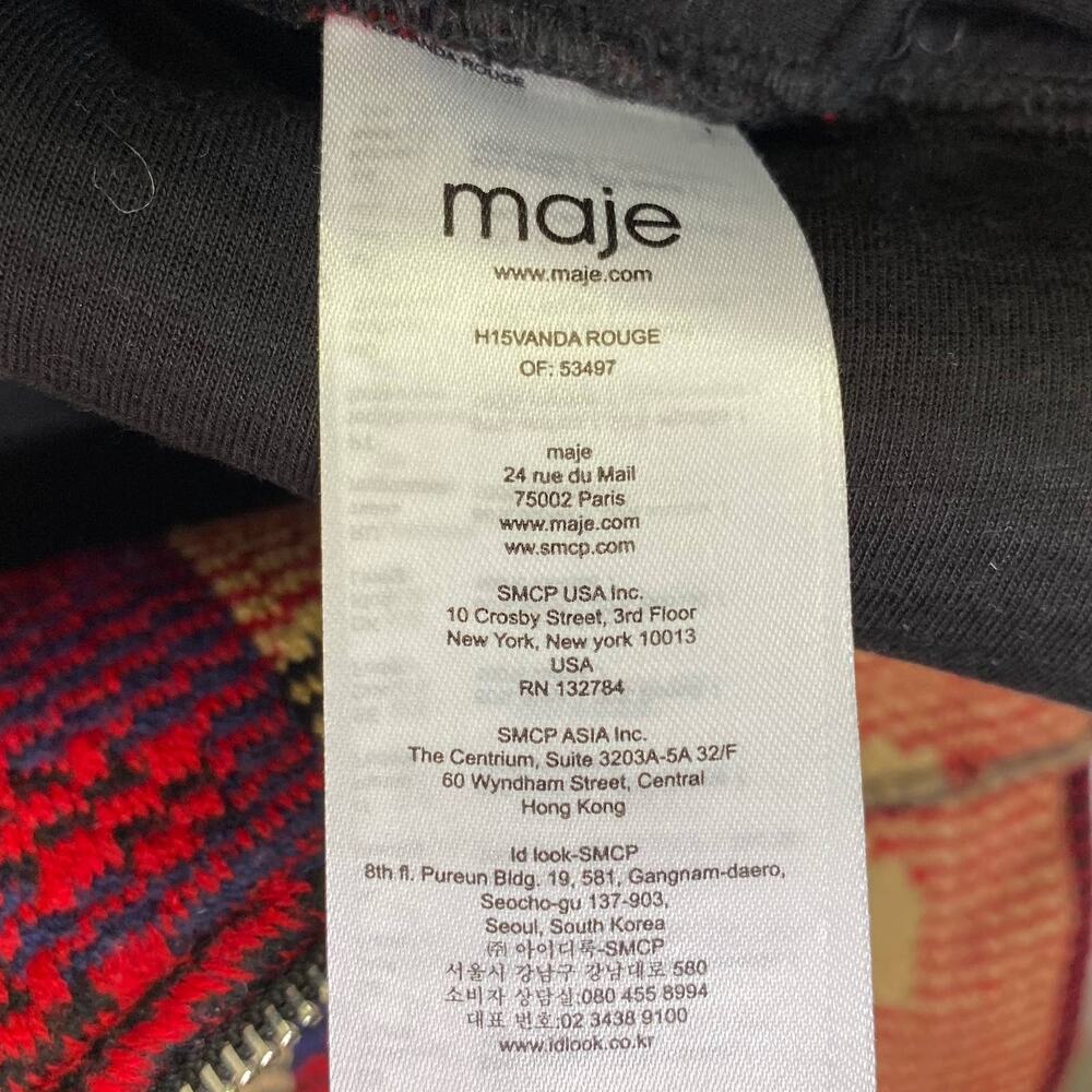 Maje Aztec Moto Jacquard Jacket Asymmetric Zip Front Sz 38 Medium Quiet Luxury - Picture 12 of 12